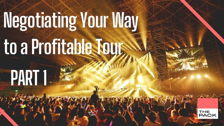 A picture of a crowd in front of a stage at a live show. It includes the title: negotiating your way to a profitable tour, p
